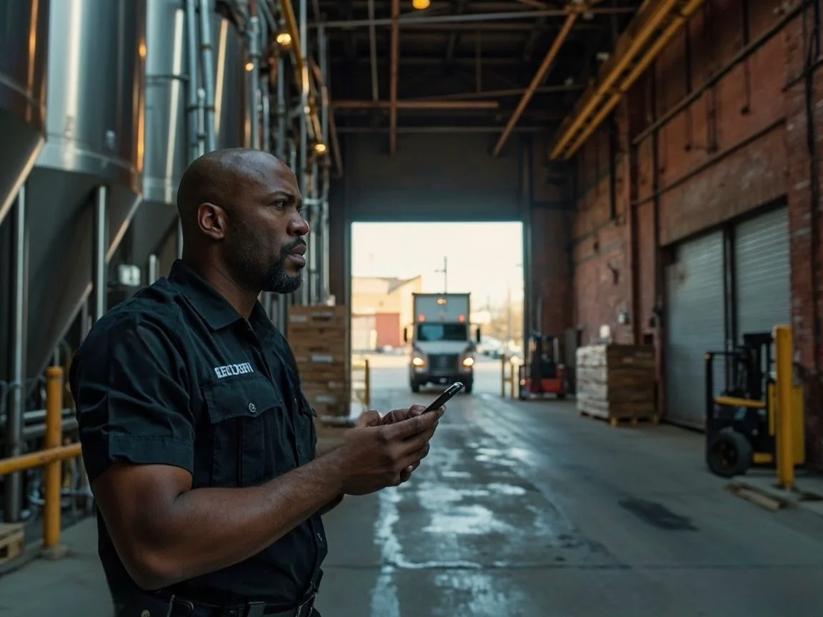 Security guard using mobile patrol app for real-time tracking