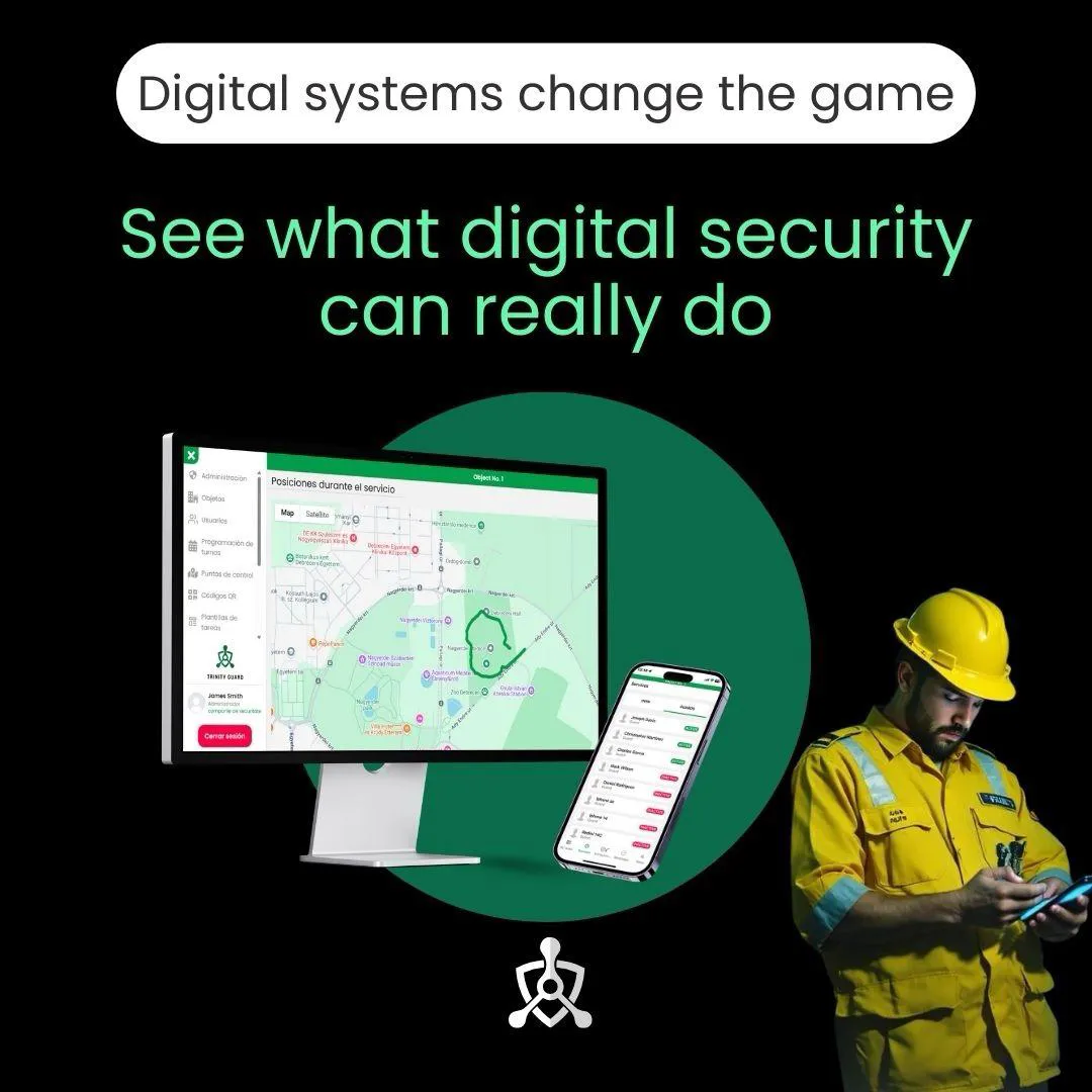 Security guard reviewing patrol tasks on the DigitalGuardTour mobile app, with flexible routes and shifts