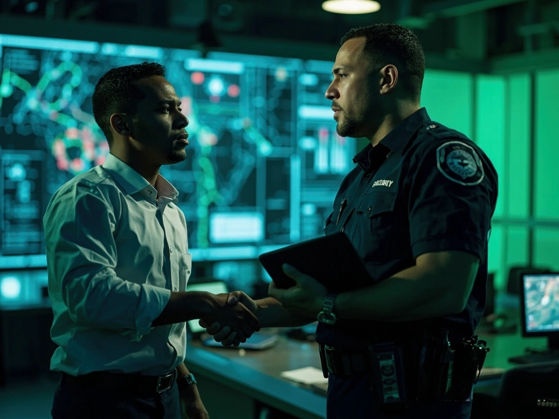 Security professional discussing a referral program for modern guard tour software