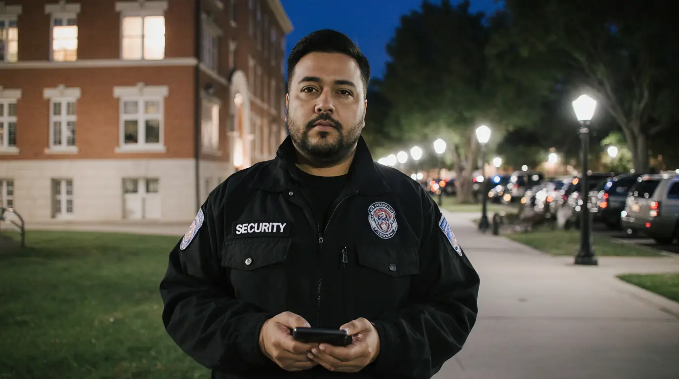 University campus security guard using patrol app