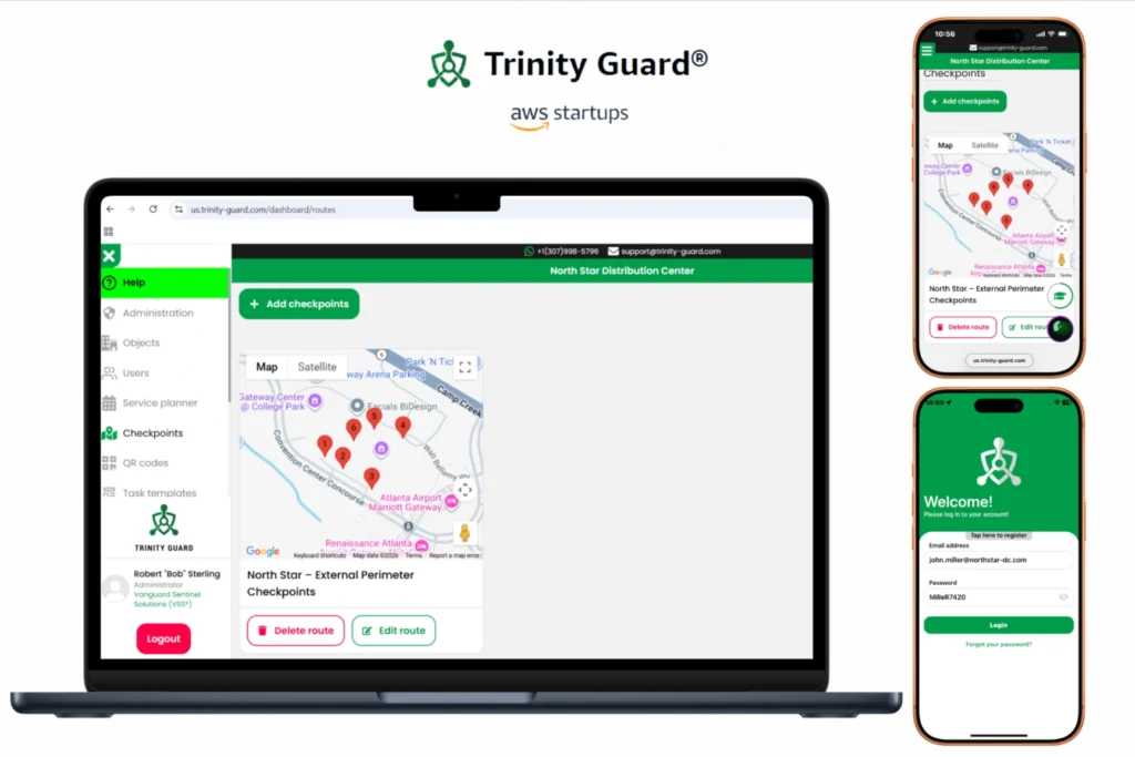 AWS-backed cloud infrastructure powering the Digital Guard Tour security patrol verification system on web and mobile