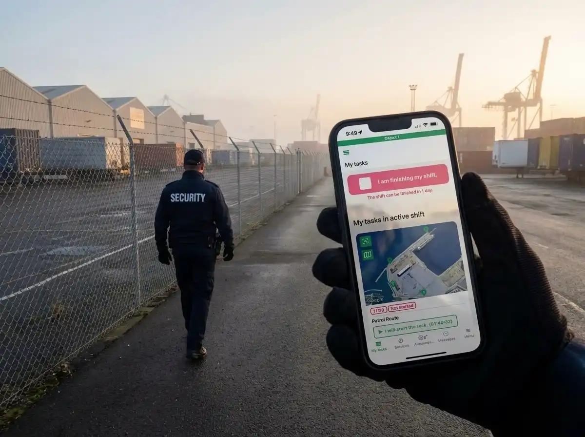 Placeholder: security officer using a guard tour app.