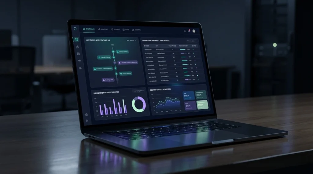 security guard patrol system pricing dashboard with cost analysis, performance metrics and real-time visibility