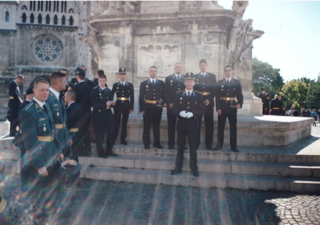 Police officer commissioning ceremony near Holy Trinity Square in Buda Castle where Gyula Györfi began his officer career