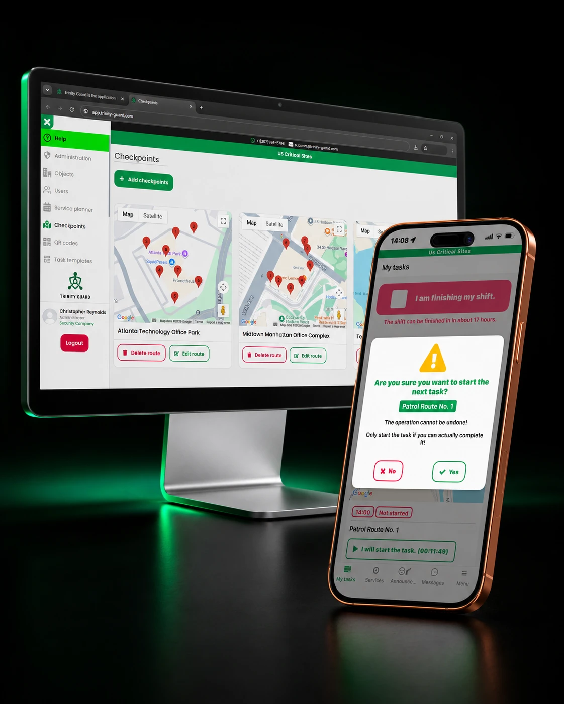 Digital Guard Tour dashboard with GPS, QR checkpoints and AI-assisted patrol verification
