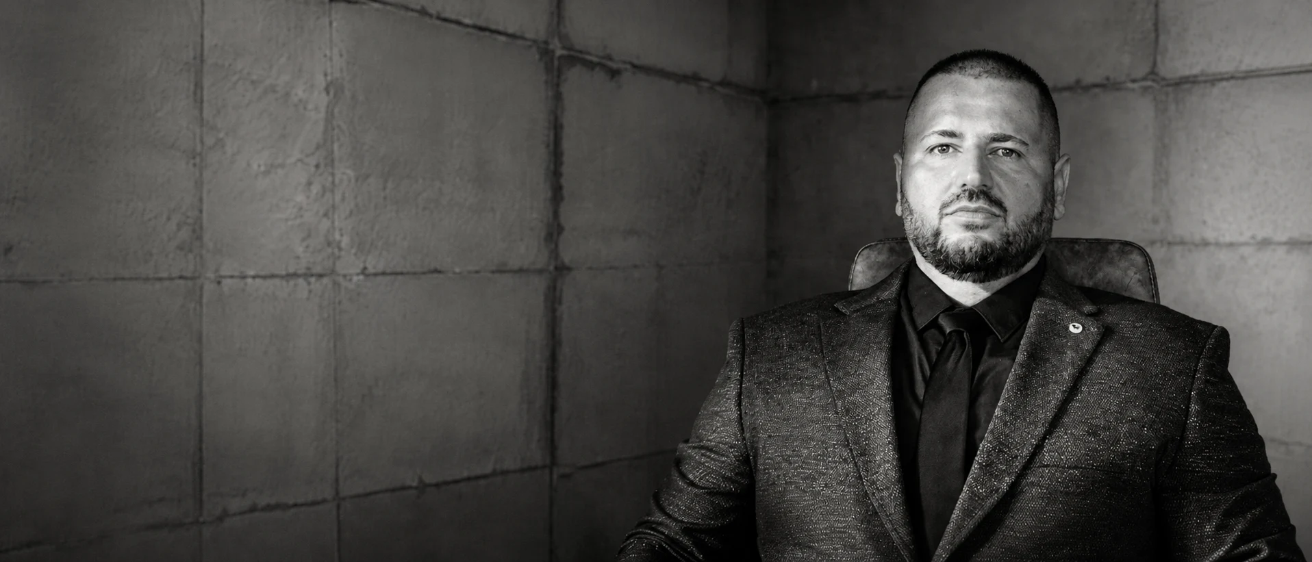Gyula Gyorfi, security technology expert and founder of Trinity Guard, in a black and white portrait